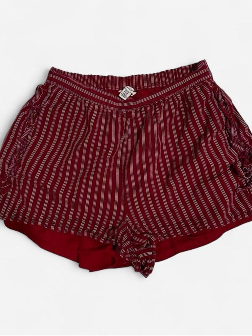 American Eagle Outfitters Red Striped Elastic Waist Shorts with Tie